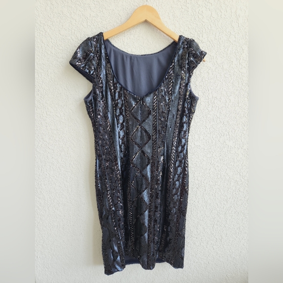 Adrianna Papell Navy  Cap Sleeve Cable Sequin Sheath Dress size 8 - Picture 7 of 7